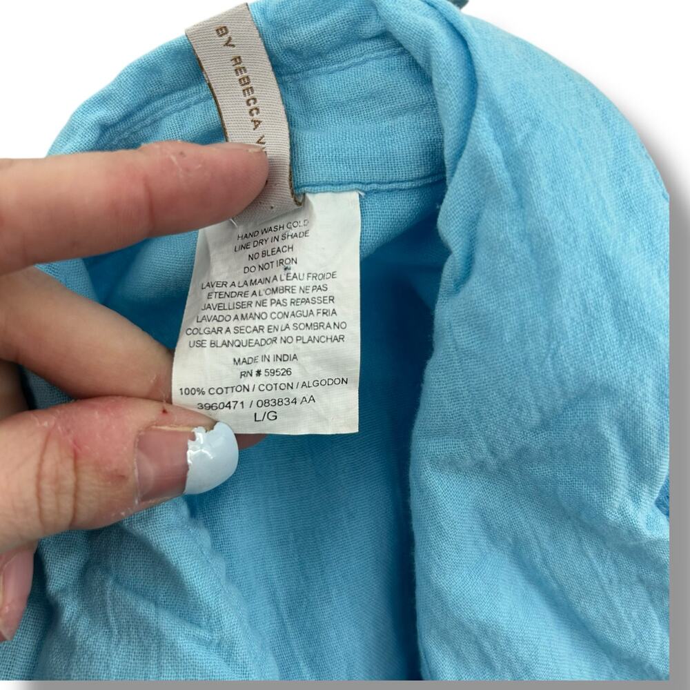 Becca Light Blue Collard Swimsuit Coverup Dress Large Cotton Guaze Lace Sheer - Picture 11 of 12